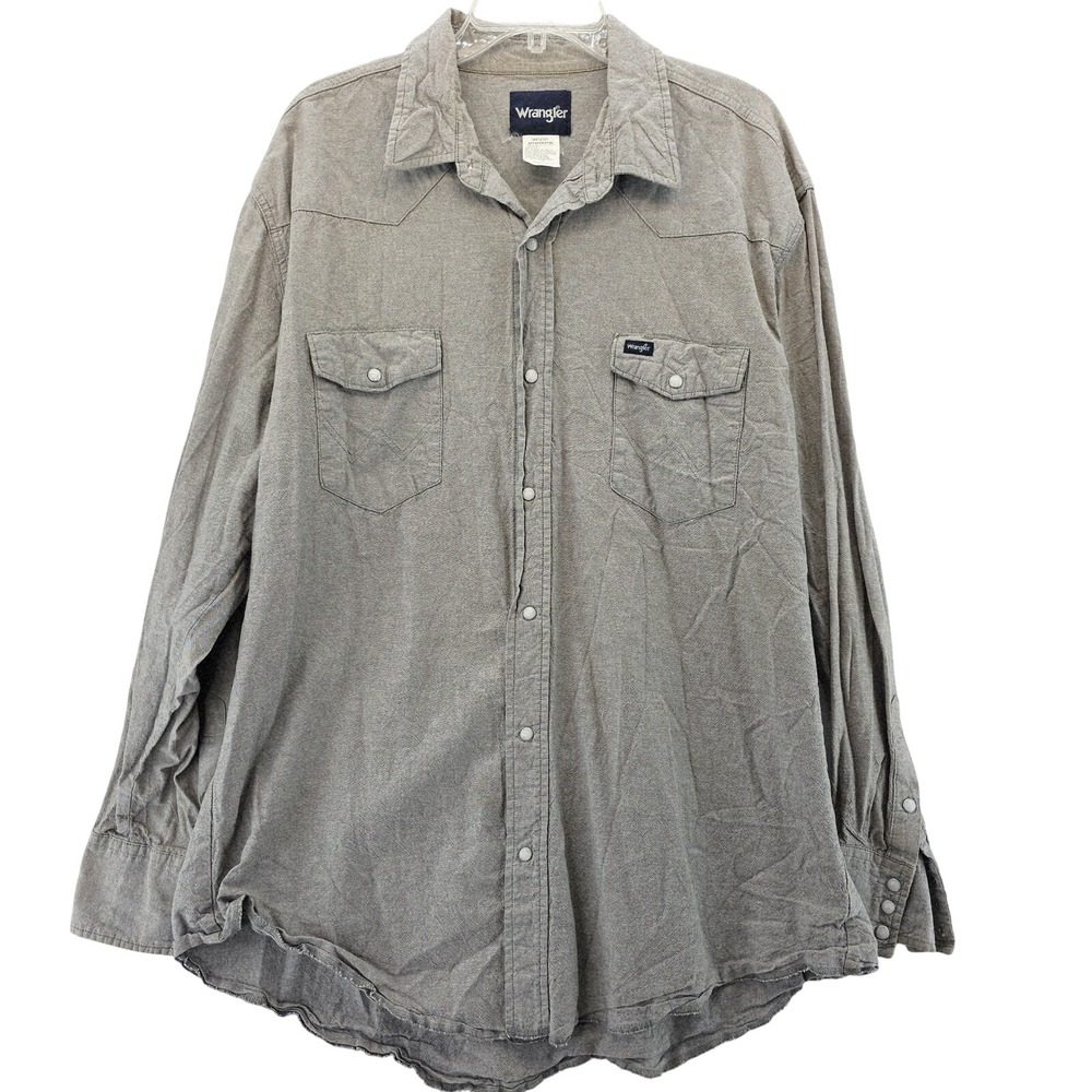 Wrangler Shirt Mens 2XL Tall Gray Snap Pearl Button Western Cowboy Work 2XLT
